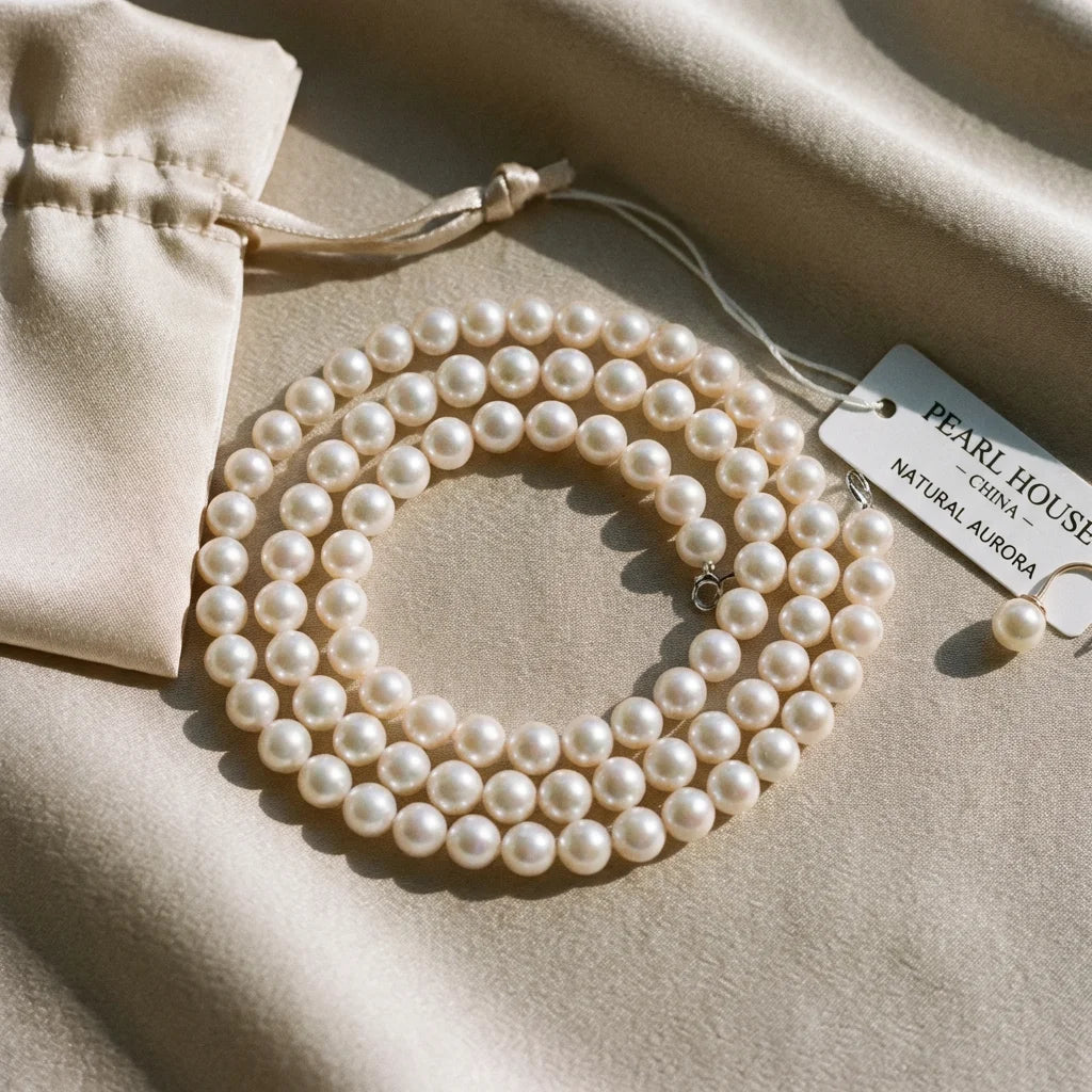4-5mm natural pearl necklace from China flat lay