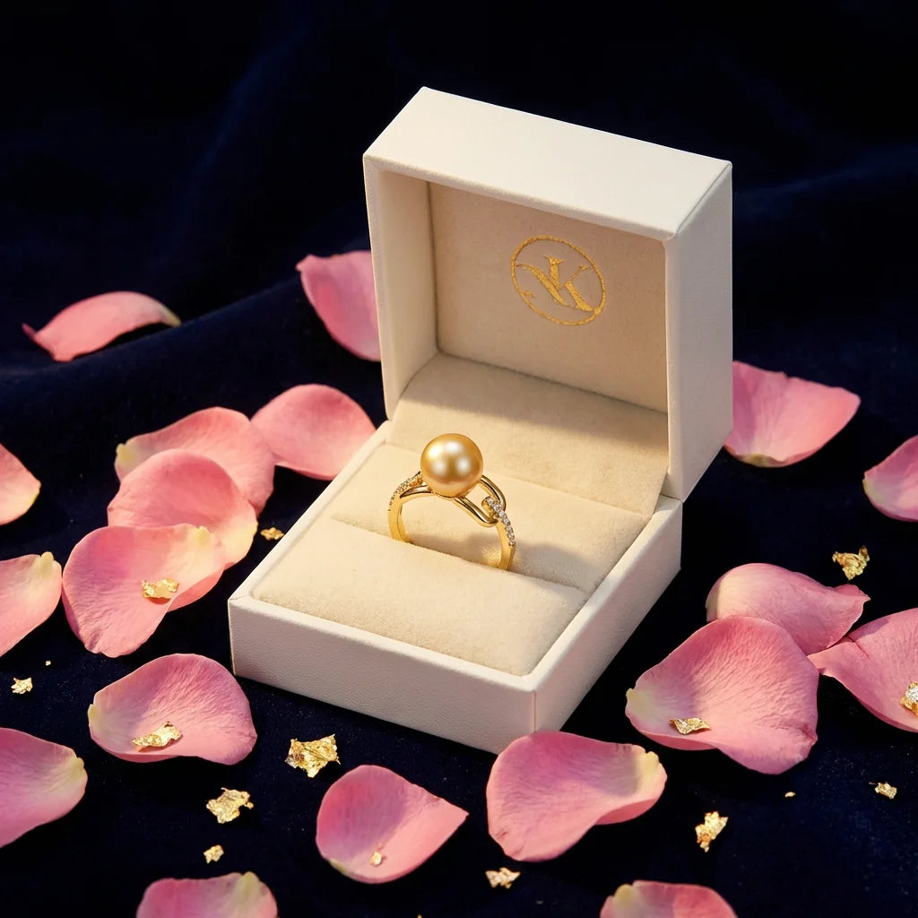 Gold Freshwater Pearl Ring - Crystal Pave Band from China
